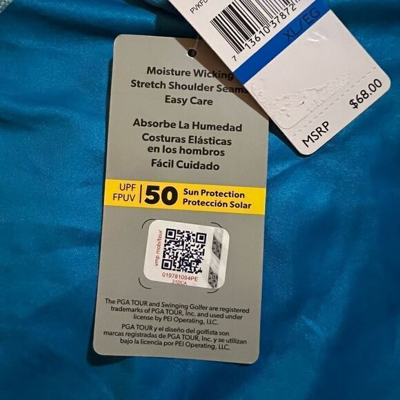 🆕 PGA Tour Men's Athletic Fit UPF 50 Golf Polo -Hawaiian Surf- size XL - Picture 5 of 7